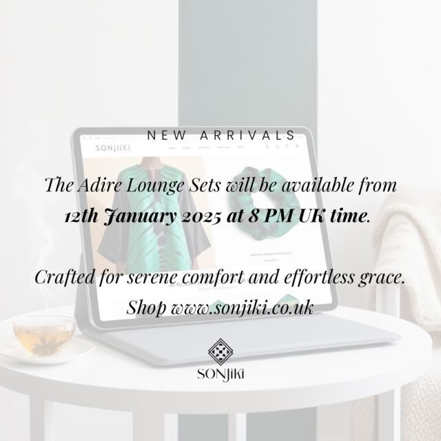 Mark your calendars! 🗓️ The Adire Lounge Set is launching on 12th January 2025 at 8 PM UK time. ✨

Comfort and elegance with our vibrant tie-dye sets, featuring flowing boubous and matching turbans. 

Perfect for your self-care moments, whether sipping tea, catching up with loved ones, or simply unwinding in style.
.
.
.
.
.

#Sonjiki #AdireCollection #LoungeWear #AfricanElegance #Modestfashion #LoungeWear #ModestLoungeWear#AdireBoubou #WestAfricanFashion 
#AfricanFashion #BouBouFashion
#AdireFabric #AfricanClothing #AfricanDress #AfricanInspired #AfricanStyle
#MadelnAfrica