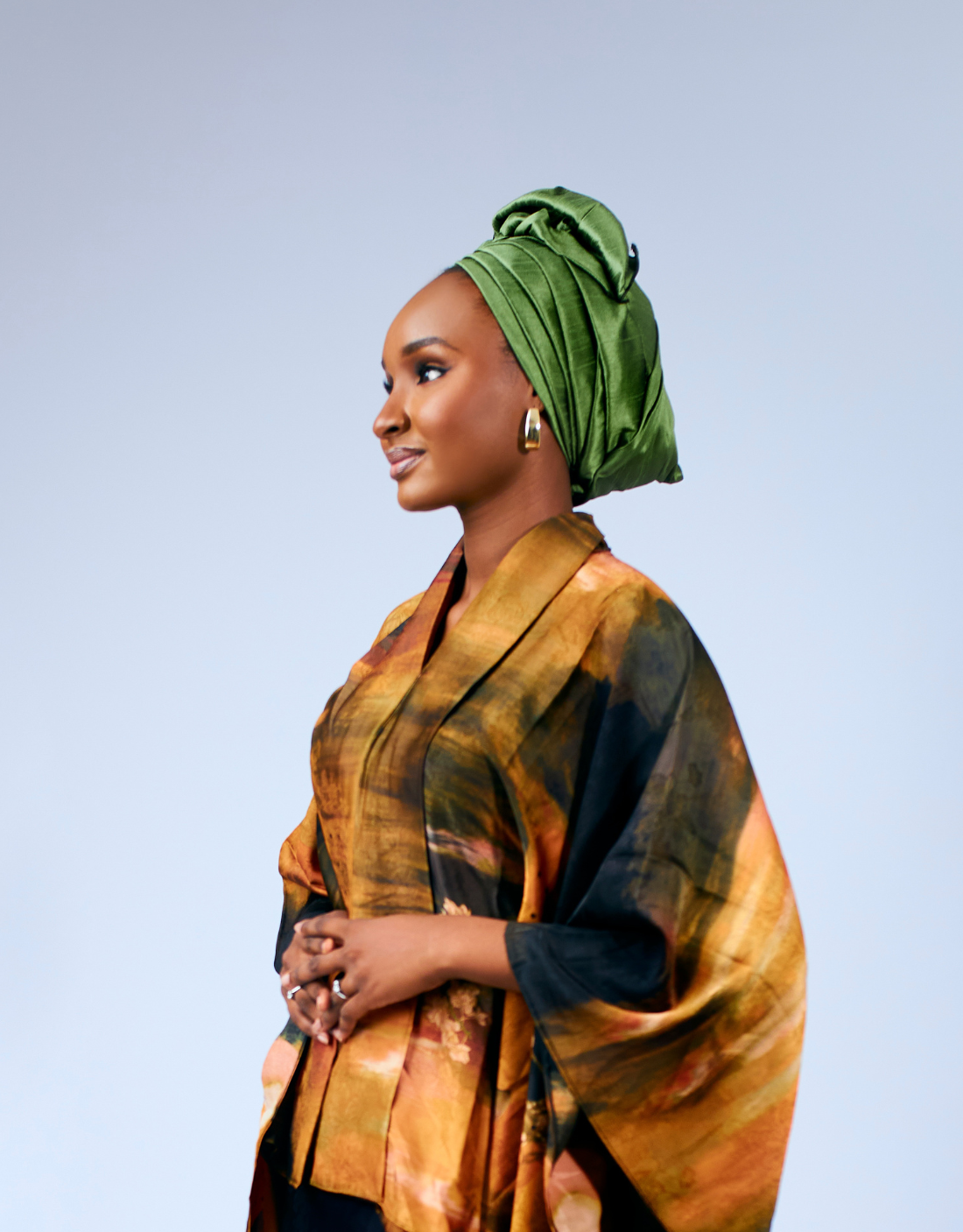 3 Green African Raw Silk Scarf - Image 1