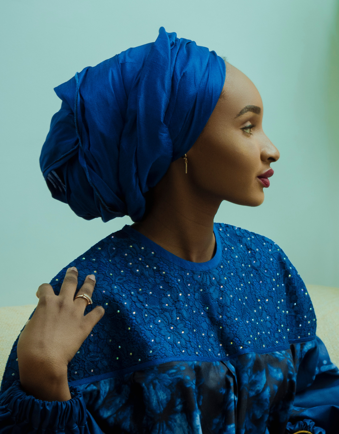 8 Blue African Raw Silk Scarf - Image 1