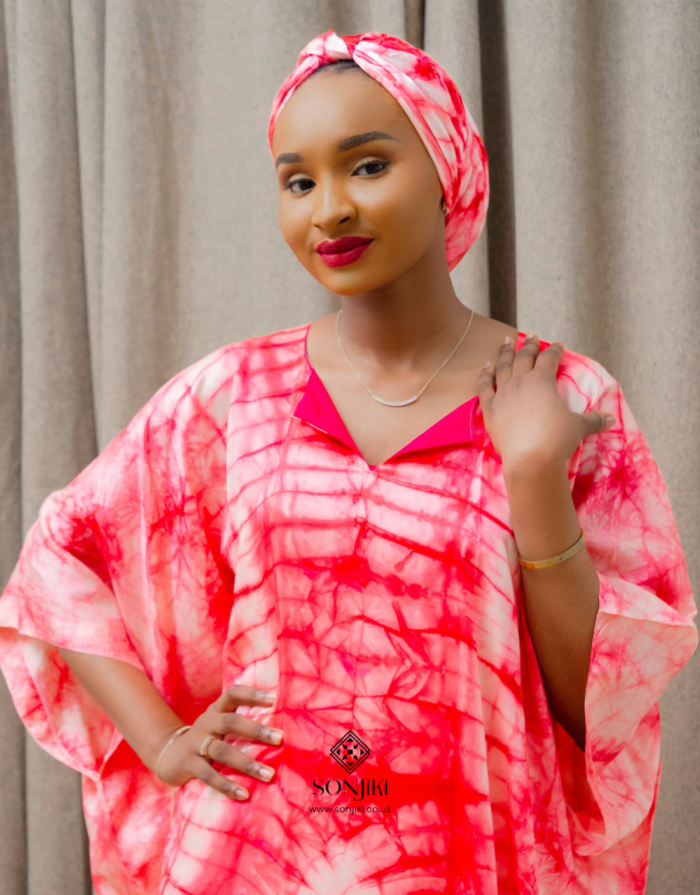 Asma’u Pink Adire Boubou & Turban Set - Image 4