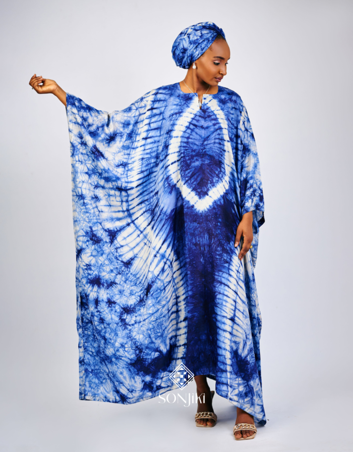Sumaya Blue Adire Boubou & Turban Set - Image 2