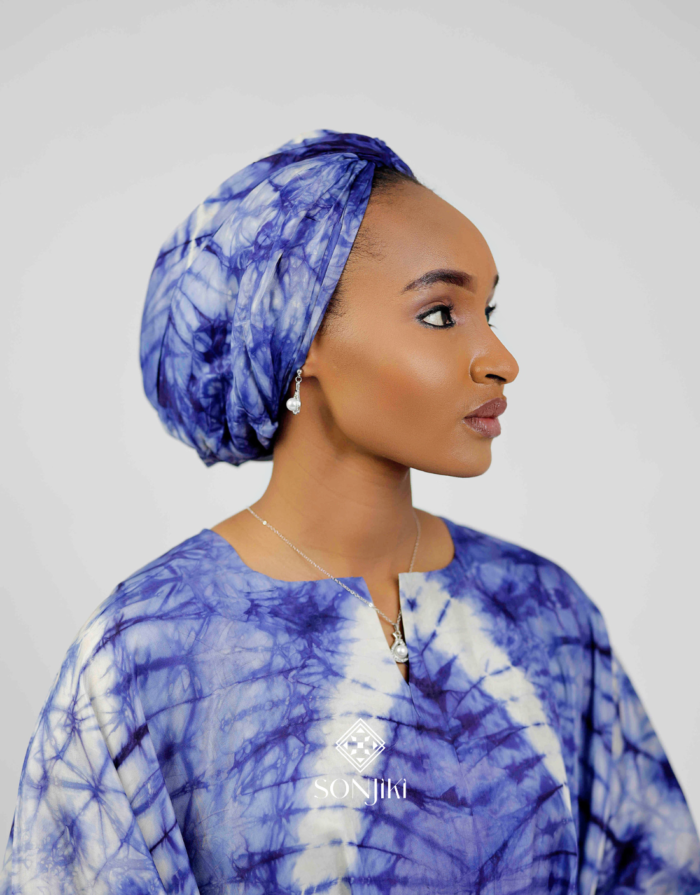 Sumaya Blue Adire Boubou & Turban Set - Image 4