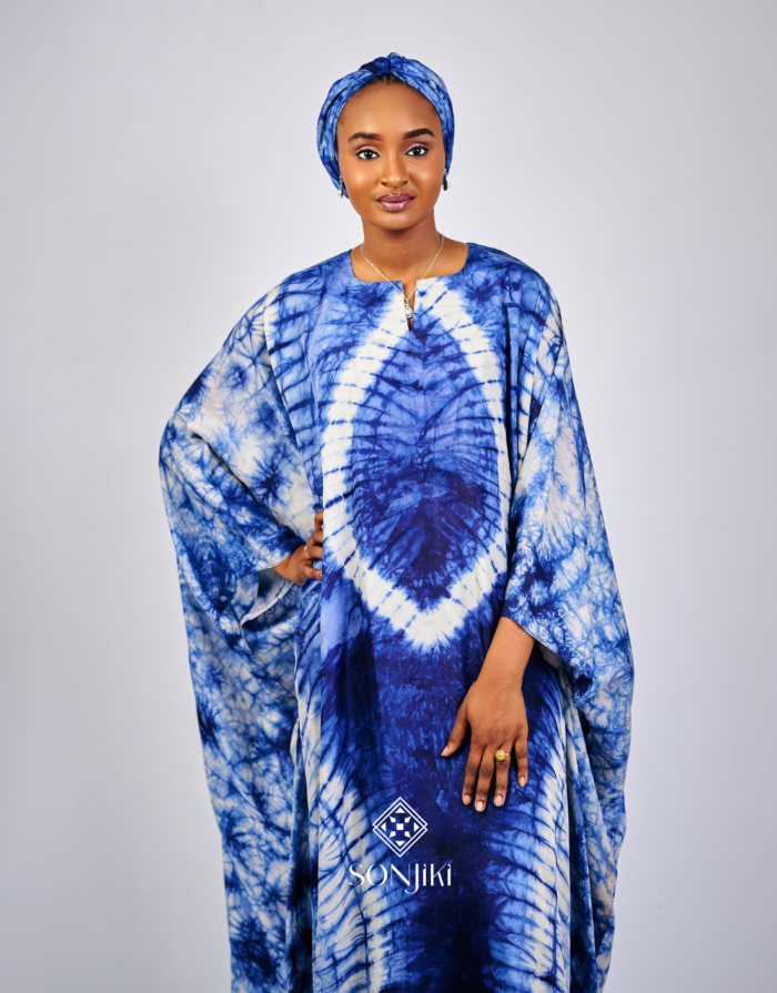 Sumaya Blue Adire Boubou & Turban Set - Image 3