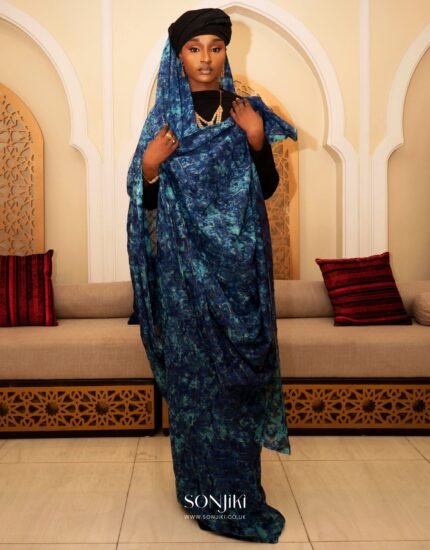 Model wearing the Sonjiki - MAIMOUNA BLUE MELHFA