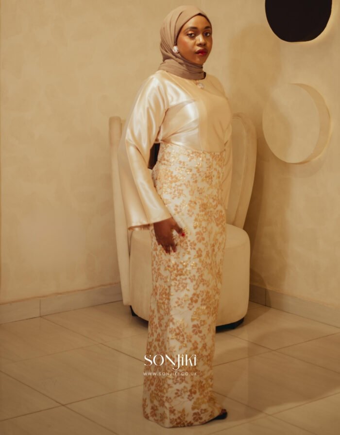 The Mariyah Cream & Gold Co-ord Set — brocade elegance for modest celebration dressing. Shop Sonjiki UK.