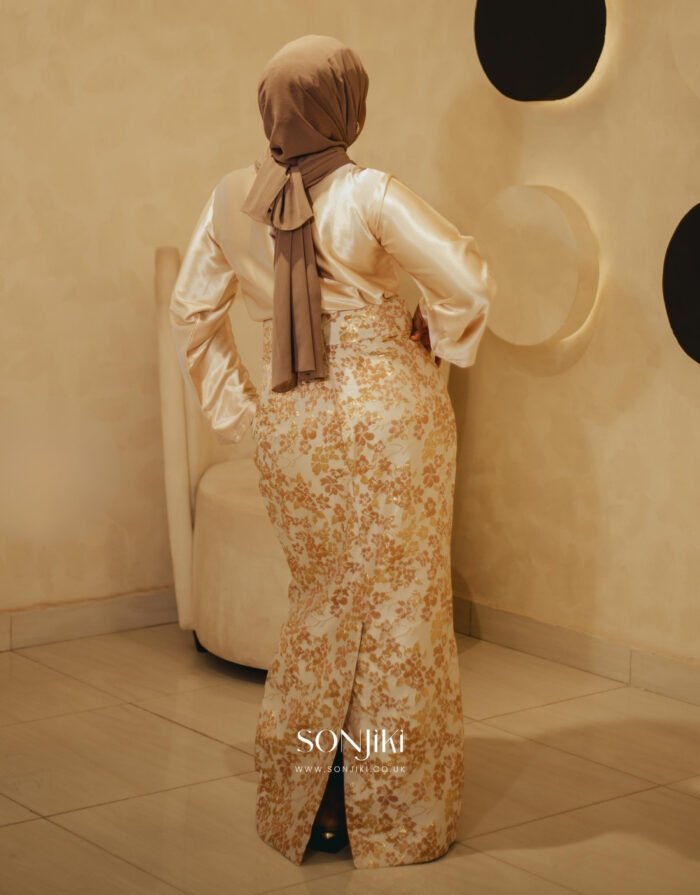 The Mariyah Cream & Gold Co-ord Set — brocade elegance for modest celebration dressing. Shop Sonjiki UK.