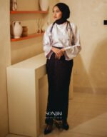 Halima Black & Grey Co-ord Set—rich texture meets elegant satin. Modest luxury co-ords by Sonjiki.