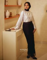 Halima Black & Grey Co-ord Set—rich texture meets elegant satin. Modest luxury co-ords by Sonjiki.