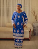 Rukayyah Royal Blue Swiss Lace Set — refined African-inspired modest wear for UK celebrations. Shop Sonjiki.