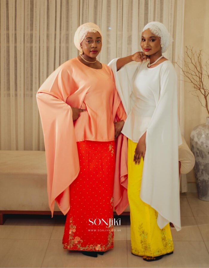 Explore the Amina Orange & Peach Co-ord Set—embellished, elegant and modest. A Sonjiki signature for the celebration season.