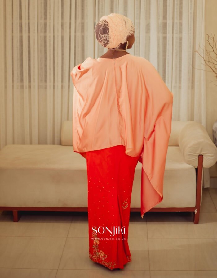 Explore the Amina Orange & Peach Co-ord Set—embellished, elegant and modest. A Sonjiki signature for the celebration season.