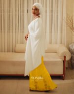The Maryam Yellow & White Co-ord Set blends hand embellishment with elegant satin. Shop modest luxury co-ords at Sonjiki UK.