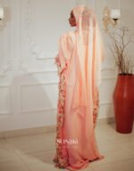 Discover the Safiya Peach Embroidered Chiffon Boubou at Sonjiki. Includes inner dress and veil. Perfect modest African-inspired celebration wear for UK Muslim women.