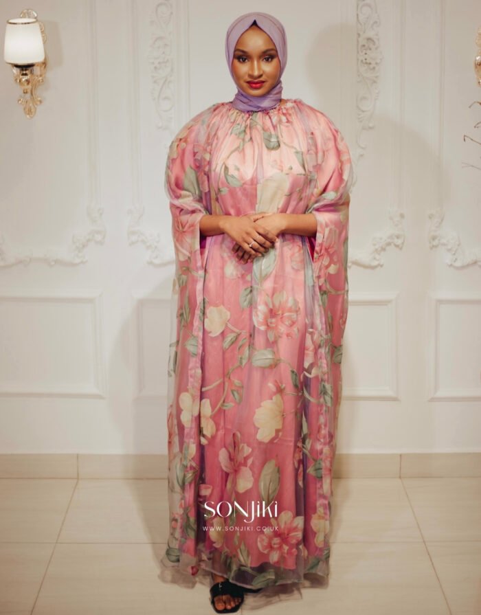 Aisha Floral Pink Organza Boubou - Image 3