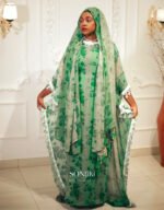 Shop the Hiba Green Floral Boubou at Sonjiki. Features tassel details, inner dress and matching veil. Modest luxury for UK-based cultural celebrations.