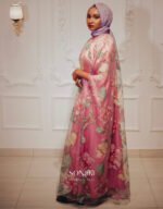 Aisha Floral Pink Organza Boubou available in Petite, Regular and Tall. Discover modest luxury at Sonjiki—where culture meets elegance.