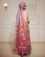 Aisha Floral Pink Organza Boubou available in Petite, Regular and Tall. Discover modest luxury at Sonjiki—where culture meets elegance.