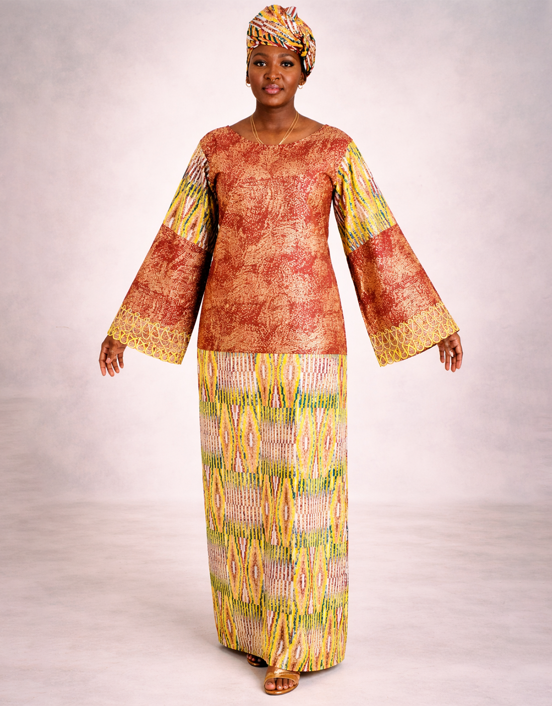 Rimaya Brown Kente Print Occasion Dress