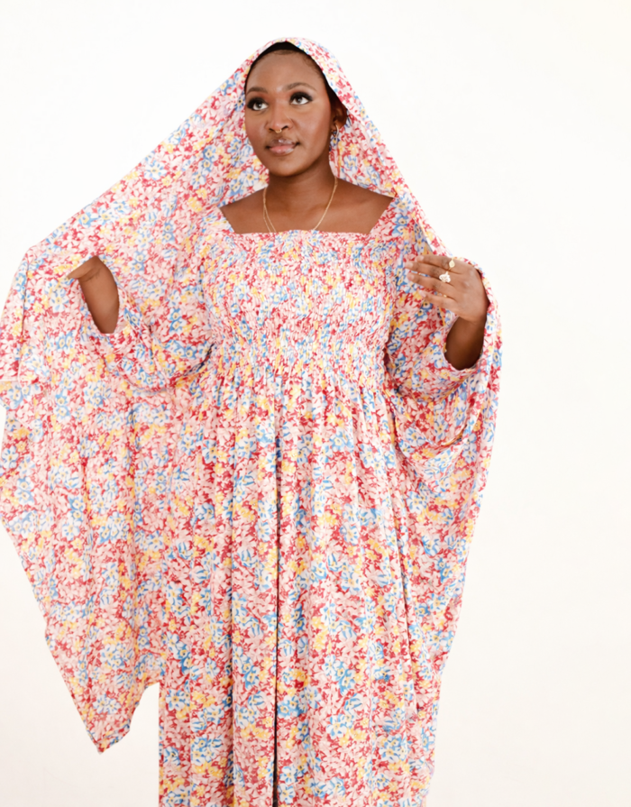 Mariama Pink Floral Long Sleeve Melhfa Dress - Image 3