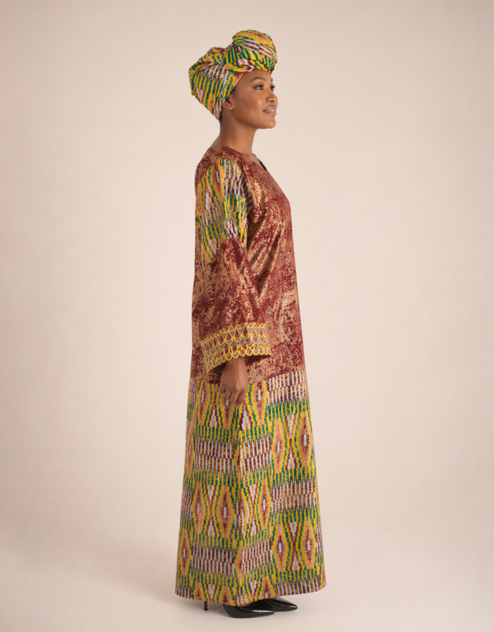 Rimaya Brown Kente Print Occasion Dress - Image 3
