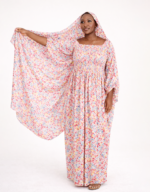 Mariama Pink Floral Long Sleeve Melhfa Dress