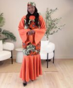 Minna Orange African Print Occasion Dress - Image 2