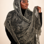 Nawrah Grey Embellished Chantilly Midi Mayafi