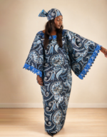 Bilqis Blue Embellished African Print Boubou - Image 2
