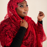 Fariha Red Embellished Chantilly Midi Mayafi