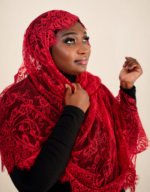 Fariha Red Embellished Chantilly Midi Mayafi