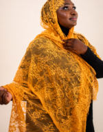 Kawthar Mustard Yellow Embellished Chantilly Midi Mayafi