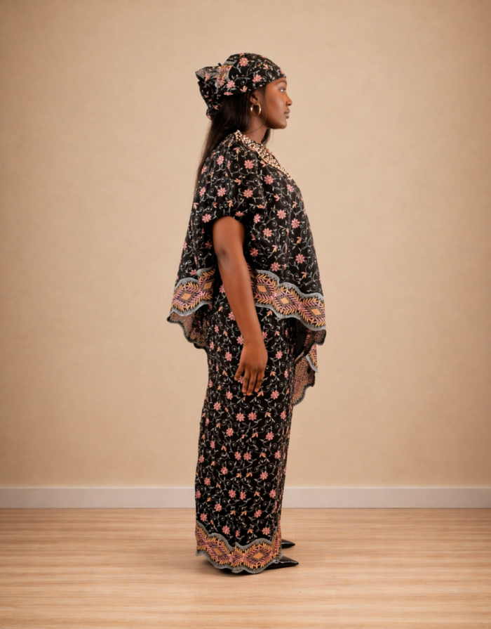 Rashida Black & Pink Embroidered Boubou - Image 2