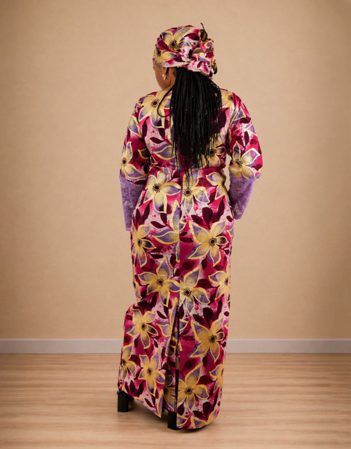 Sadiya Purple Embellished African Print Dress - Image 3