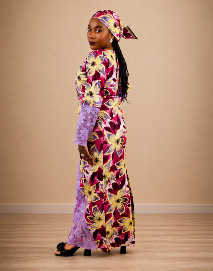 Sadiya Purple Embellished African Print Dress - Image 2