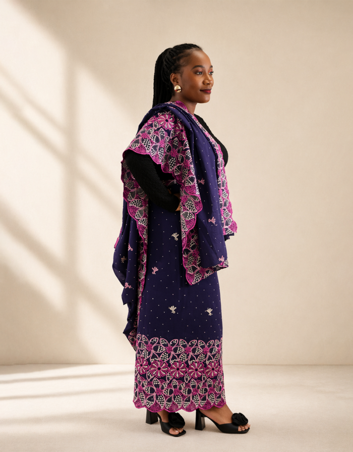 Sahira Purple Embroidered Swiss Lace Toub - Image 3