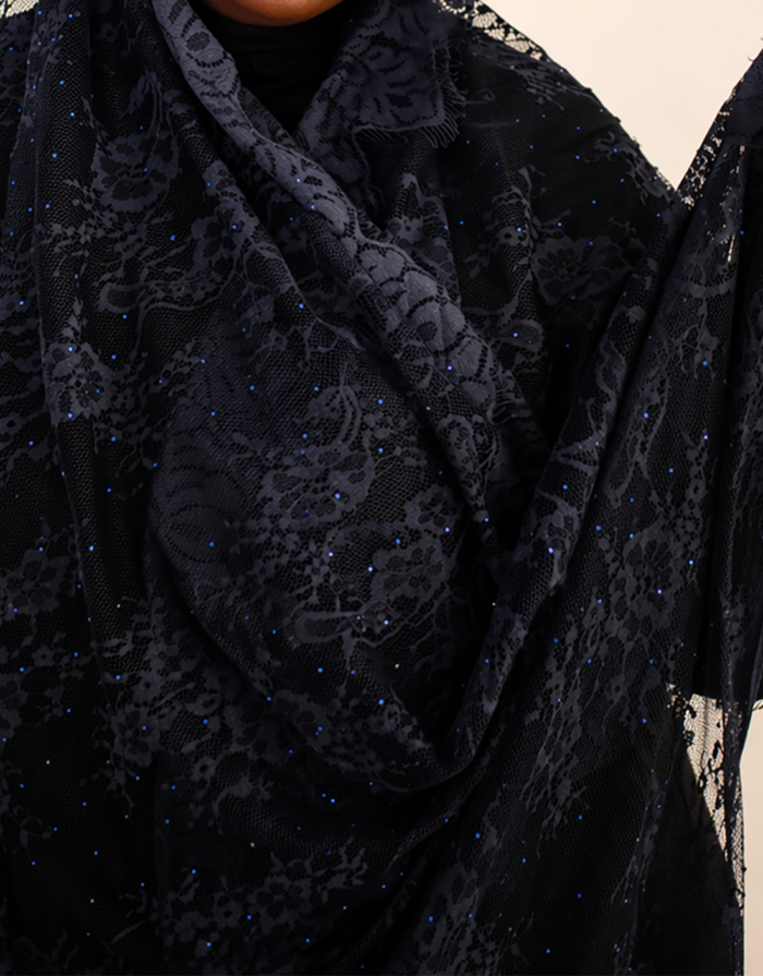 Tameem Navy Blue Embellished Chantilly Midi Mayafi - Image 2