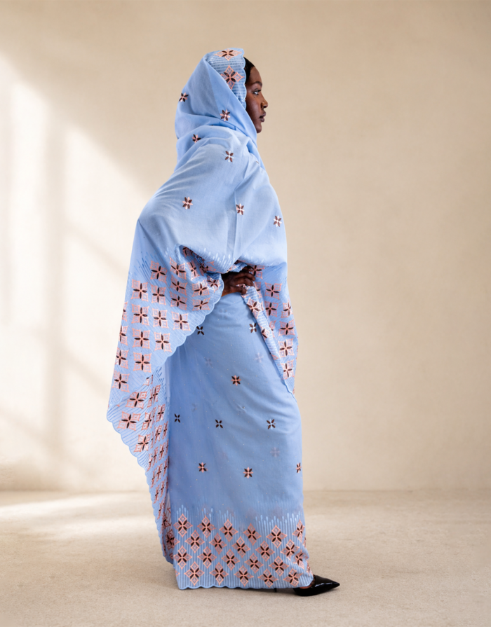 Zaria Blue Embroidered Swiss Lace Toub - Image 2