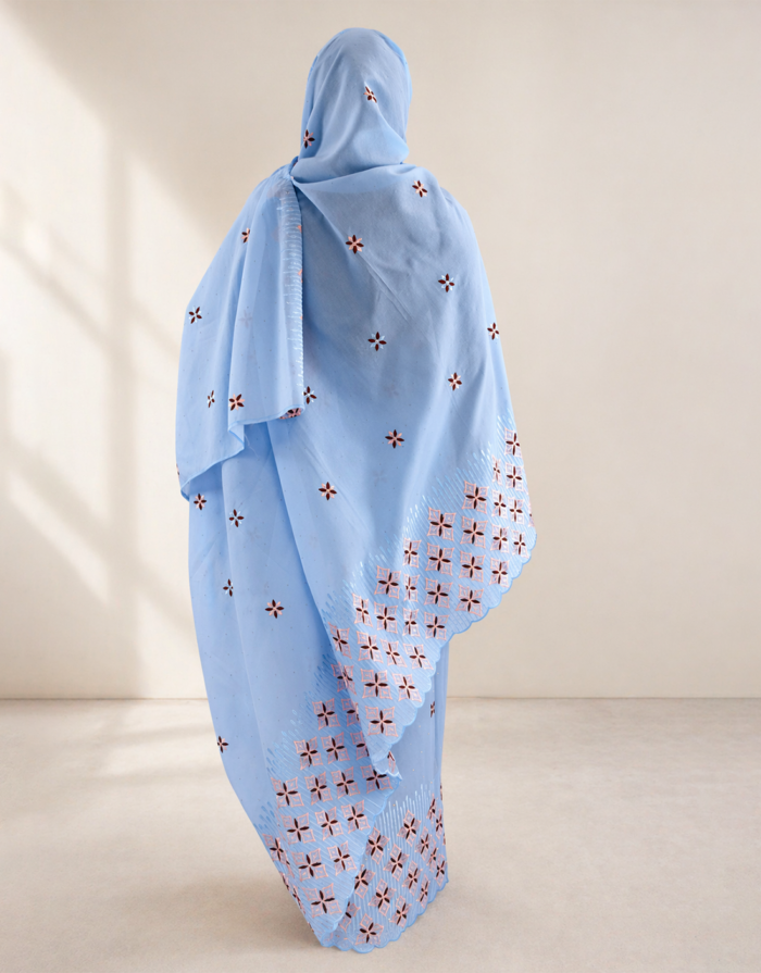 Zaria Blue Embroidered Swiss Lace Toub - Image 3