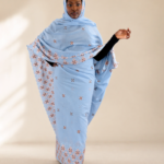 Zaria Blue Embroidered Swiss Lace Toub
