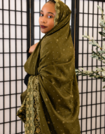 Zulei Olive Green Embroidered Swiss Lace Toub