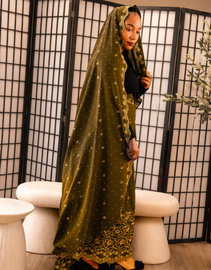 Zulei Olive Green Embroidered Swiss Lace Toub - Image 3